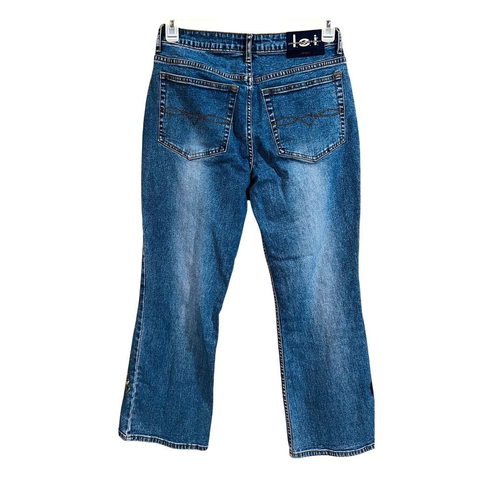 L.E.I Embroidered Floral Womens Jeans 14.5 Cotton/Spandex Blue Denim Stretch - Picture 2 of 3
